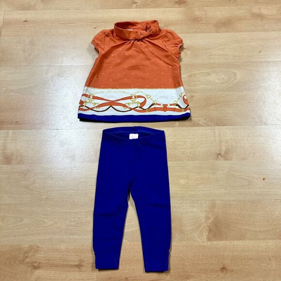 Janie & Jack Baby Girl Orange & Blue A Girl & Her Horse Outfit Size 6-12M - Picture 2 of 8